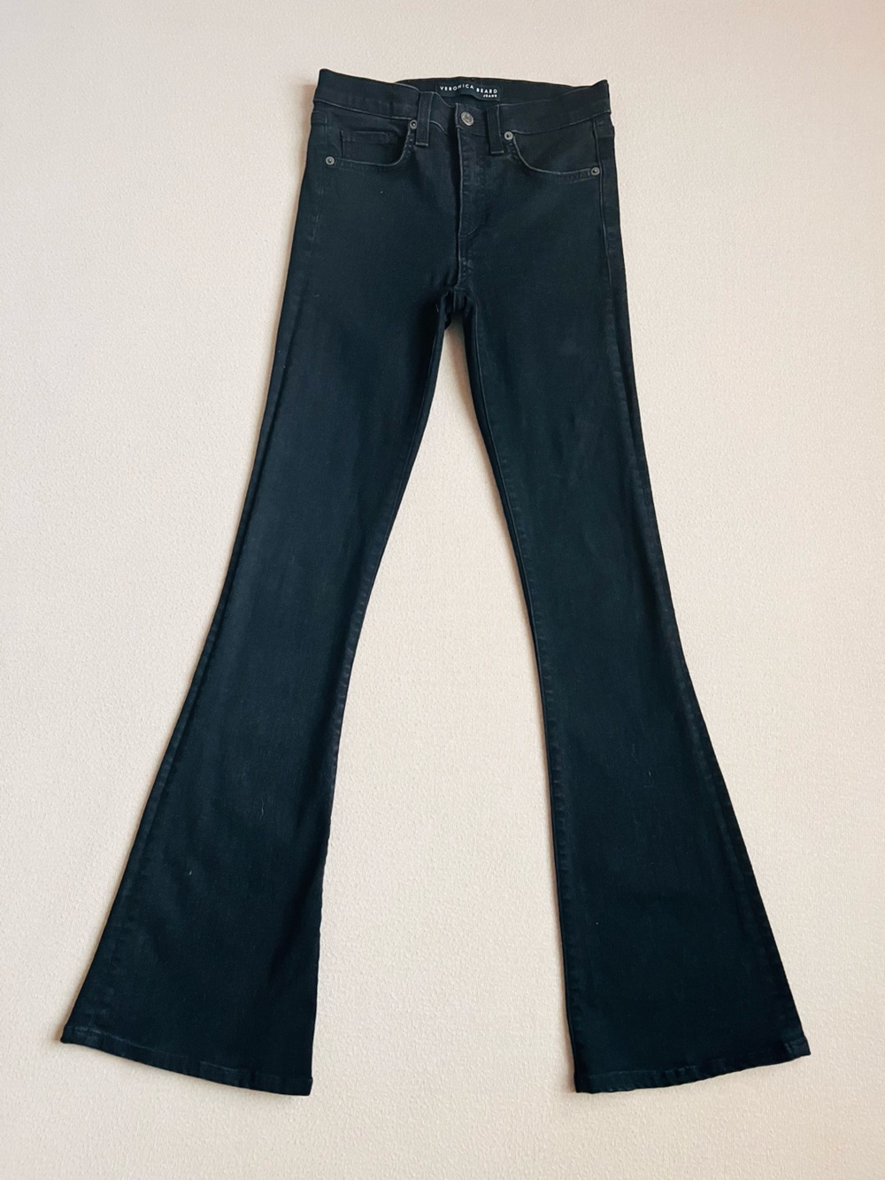 Veronica Beard Beverly Skinny Flare Jeans Raven Black Sz 25 Hemmed 32" Inseam